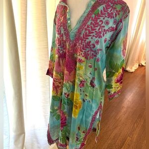 Floral embroidered swimsuit coverup dress